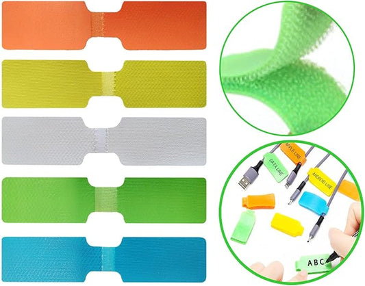 Kisajar 50-Pcs Cable Labels & Cord Tags - 20 Reusable Large Wire Tag + 30 Tear-Resistant White Cords Label,Write-On Water-Resistant Multicolor Wire Marker for Identifying Electrical and Charging Cords