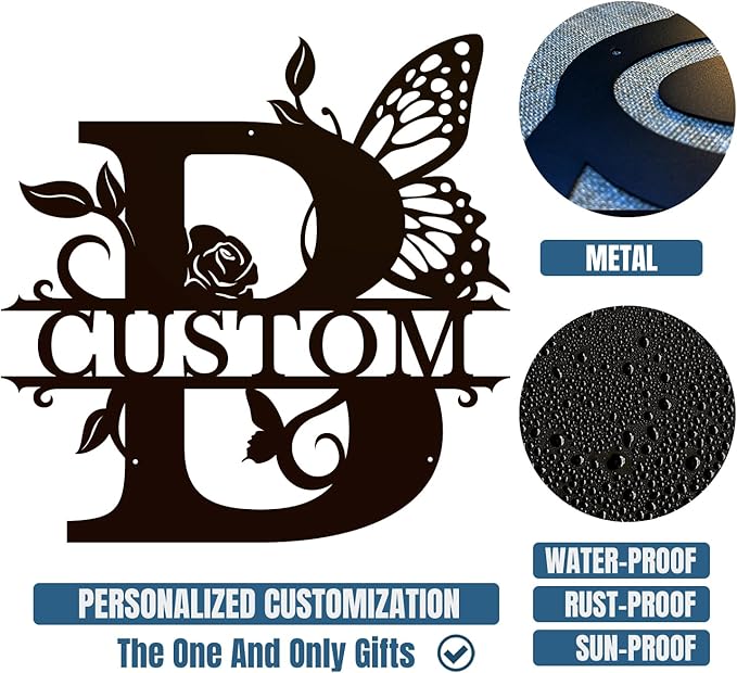 Personalized Custom Letter Name metal Signs,Custom Black Letter Monogram Wall Art Decor,Metal Signs Plaques Outdoor wall Decorative Signage (B)