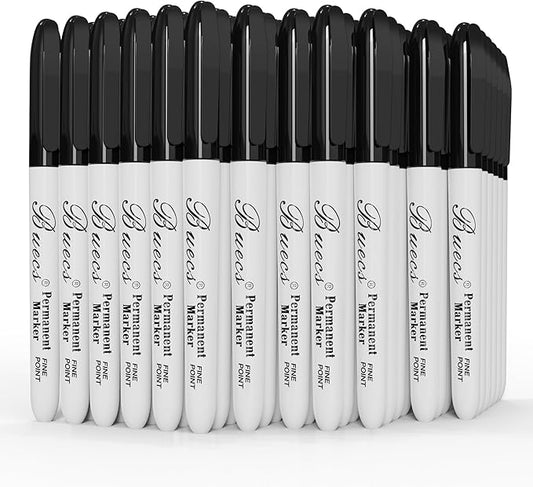 Buecs Permanent Markers, 60 Count Black Permanent Markers, Fine Point, Waterproof & Smear Proof Markers, Quick Drying, Office Supplies for School, Office, Home