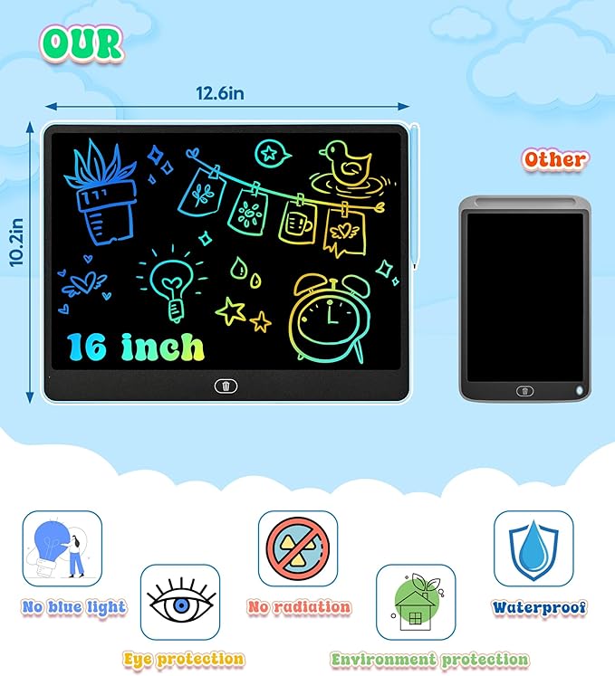 LCD Writing Tablet for Kids, 16 Inch Colorful Doodle Board Drawing Tablets, Toddler Educational Learning Toys for 3 4 5 6 7 8 Year Old Boys Girls Birthday Christmas Gift