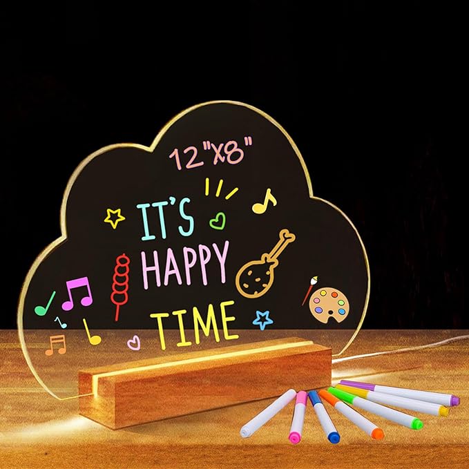 SetGame LED Note Board with 7 Colors Pen, Art Creative Light Up Dry Erase Board, Glowing Night Light Neon Message Bulletin Board Sign with Stand, LED Writing & Drawing Boards for Kids & Adults
