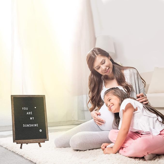 Felt Letter Board with Rustic Vintage Frame and Stand 12x16 inch,Grey Changeable Letter and Message Board Includes 792 Letters, Numbers and Symbols, Hook to Hang, 2 Canvas Bags