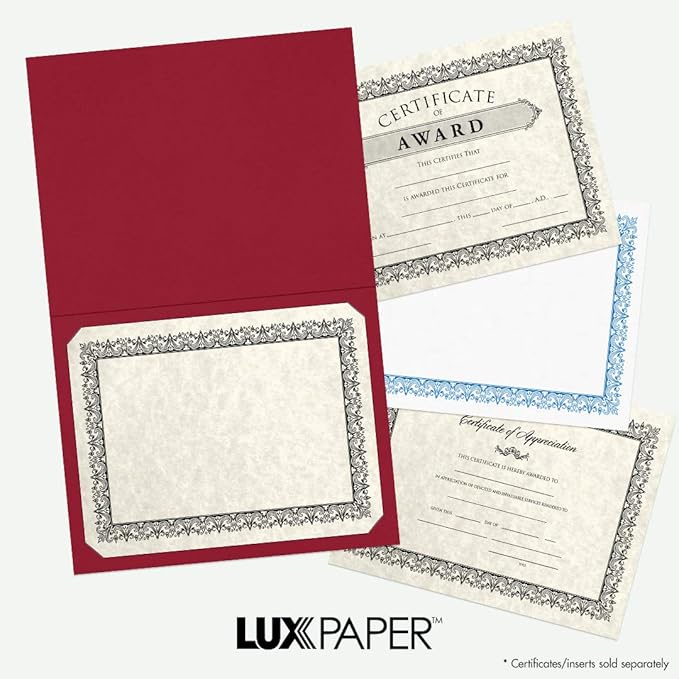 LUXPaper 9.5" x 12" Certificate Holders | Burgundy Linen | 100lb. Cover | 50 Qty