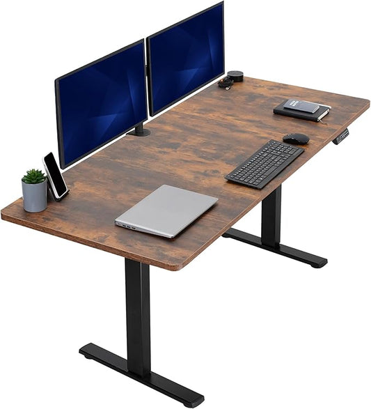 VIVO Electric 71 x 30 in Rustic Standing Desk, Memory Height Adjustment, 1B Series, Holds 220 lbs, Vintage Brown Top Black Frame, DESK-KIT-1B7N