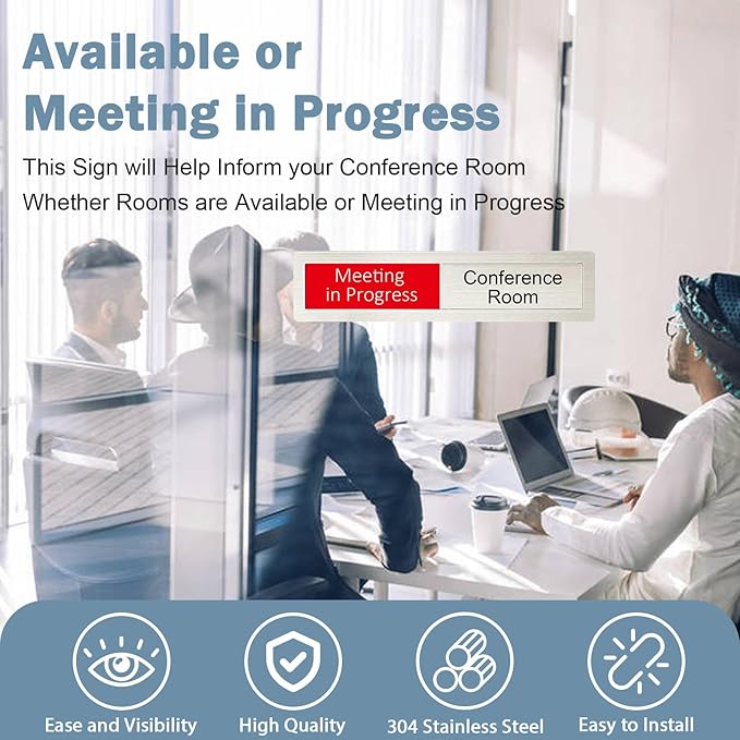 Available or Meeting in Progress Privacy Sign,Vacant Occupied Sign for Home Office Hotles Hospital Conference Room,In Use Available Slider Door sign Tells Whether Room Vacant or Occupied,7'' x 1.5'' -