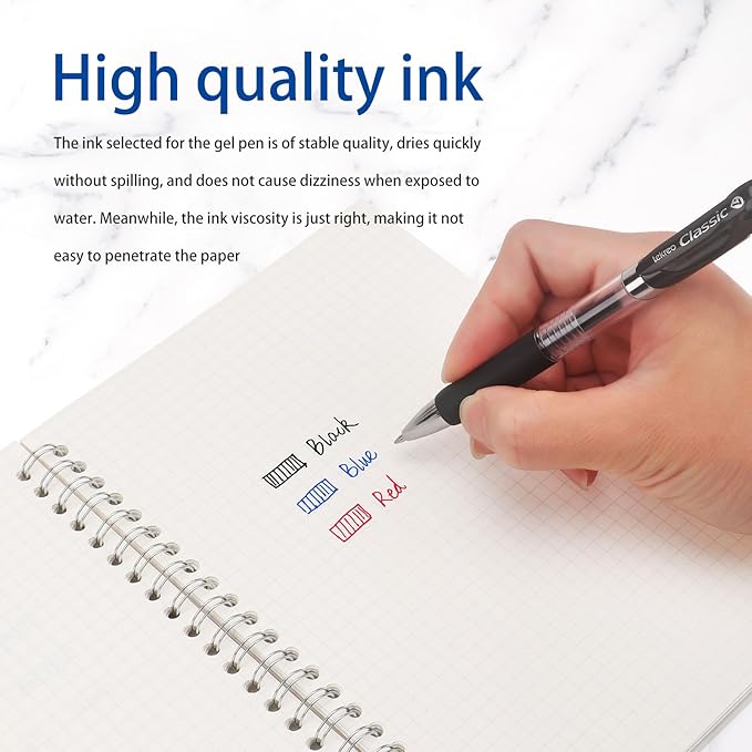 Lekreo Classic Retractable Gel Roller Pens, 0.7mm Fine Point Black Ink (Black - 36 Packs)