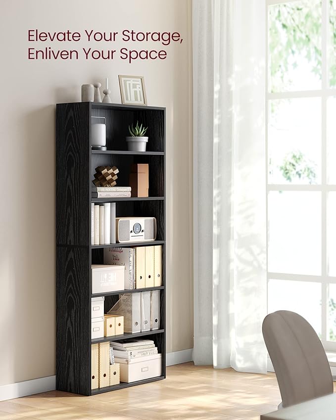 VASAGLE Set of 2 Bookshelves, 23.6 Inches Wide, 6-Tier Open Bookcases with Adjustable Storage Shelves, Floor Standing Units, Ebony Black ULBC166T56-2