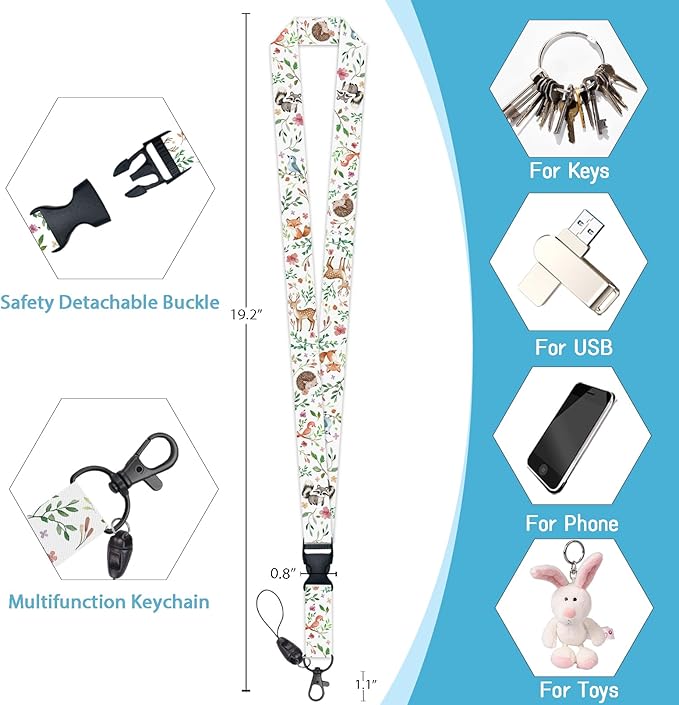 Fox Badge Holder Retractable Lanyard, Lanyards for ID Badges Name Tags Vertical Card Holder, Detachable Lanyard Badge Reel Retractable, Teacher Nurse Workers Women Office Gifts Cute Animal Flowers