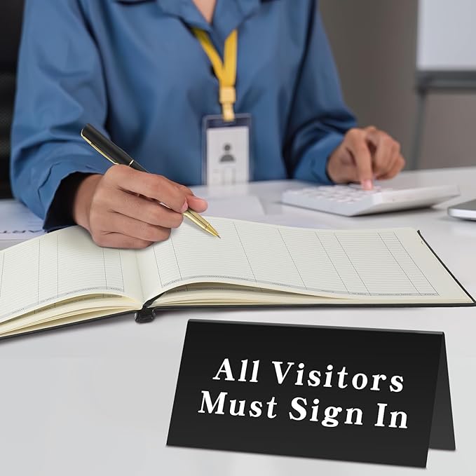 Affrolling 3 Pcs Visitor Log Book Set 120 Pages 8 7/8" x 7" Visitor Register Book Must Sign in Black Pens for Office Visiting Desk Wedding Reception and Events Reception Supplies