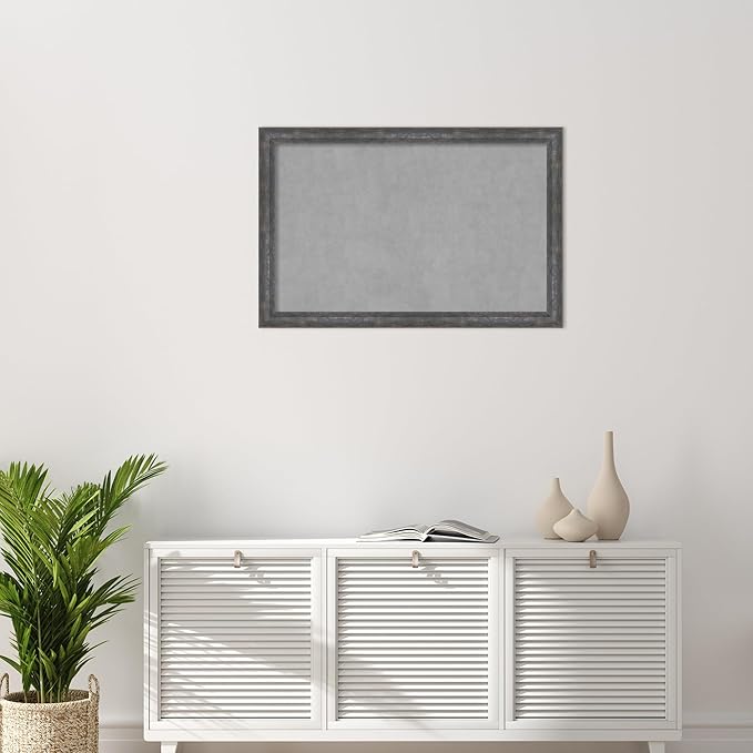 Amanti Art Grey Framed Magnetic Board 23x35 Large Vision Board for use with Magnets, 100% Metal Sheet to Display Items as Office Decor or for Home Organization in mudroom, Kitchen or Kids Room