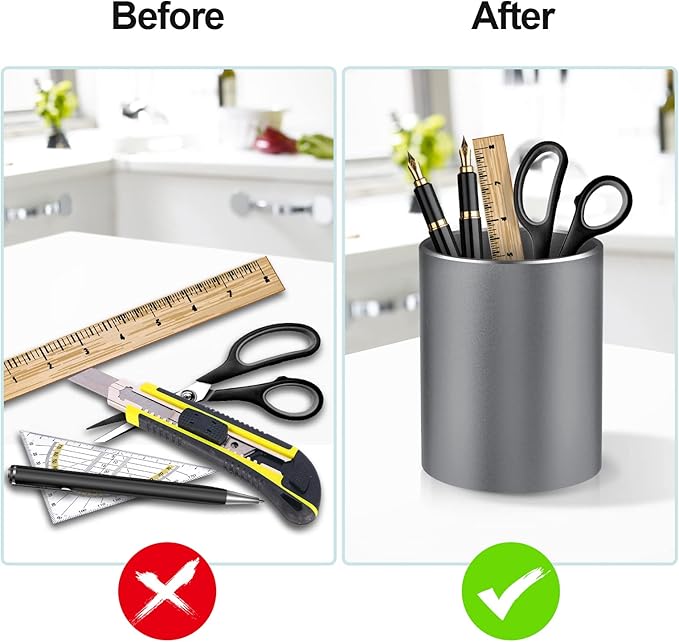 Dopaka Pen Holder for Desk, Pencil cup Pen Organizer for Desk Metal Pencil Holder Pen Cup and Storage Box for Office, School, Home, and Kids Non-slip silicone bottom 3.93 * 3.14inch (Grey)