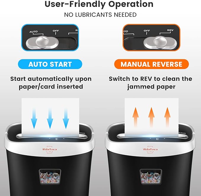 VidaTeco Paper Shredder for Home Office Heavy Duty with 60 Mins Running with US Patented Cutter,Shred CD/Card with Extra Large Bin,AUTO Jam Proof(ETL) (10-Sheet Micro-Cut)