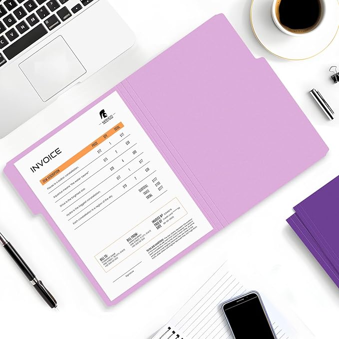 SUNEE File Folders, 30 Pack Manilla Folders 8.5 x 11, Colored File Folders Home Office School Supplies for Documents Files Paper, Purple