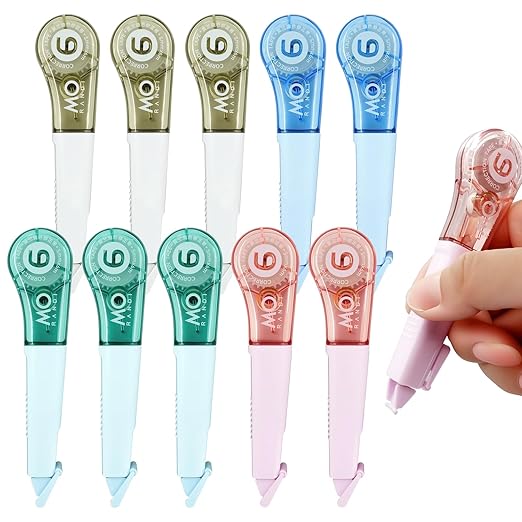 EQUNROY 10 Pcs Correction Tape for Instant Error Fixing, Easy-to-Use Pen-Style Applicator, 1/5 Inch x 236 Inches, Aesthetic Office & School Supplies