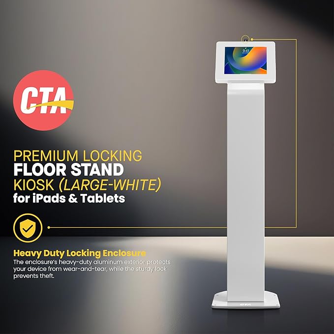 Locking Floor Stand – CTA Premium Locking Support Base Kiosk with Steel Body and Heavy-Duty Locking Enclosure with Keys for iPad Pro 13-inch (M4), iPad Pro 12.9-inch, iPad Air 13-Inch (M3 / M2)