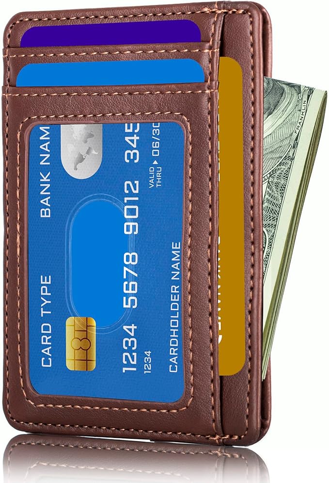TOURSUIT Travel Minimalist Slim Front Pocket Wallet for Men Women, RFID Blocking Credit Card Holder Case (Coffee)