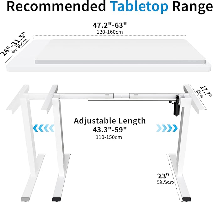 BIZUM Electric Standing Desk Frame, Height Adjustable Sit Stand Desk Base with Memory Preset Button, USB Port for Home Office, White Frame Only