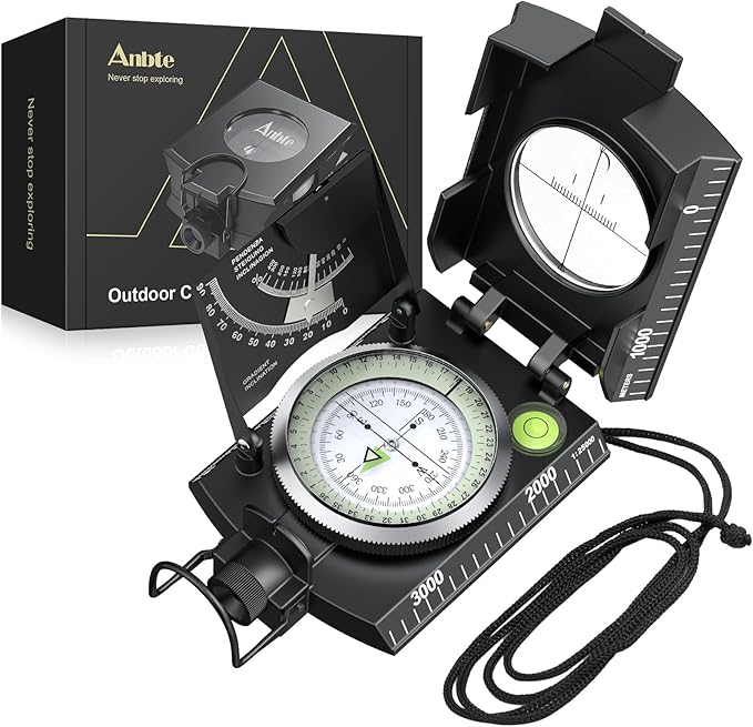 Anbte Compass Hiking Survival, IP65 Waterproof Metal Compass with Sighting Clinometer and Carry Bag, Multifunctional, Professional, for Camping Hunting Hiking Navigation
