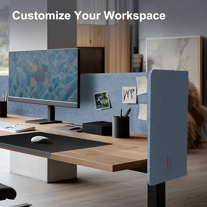 ERGO COLLECT Desk Privacy Panel,2PCS L-Shaped Clamp-On Office Desk Divider,2-in-1 Adjustable Acoustic Desktop Partition Or Under Desk Modesty Screen,for Office,Home,Felt(Blue, 47.2" x 17.7")