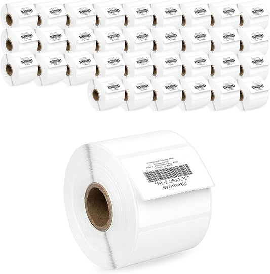 HOUSELABELS 2.25" x 1.25" Address Labels on 1" Core in Polypropylene Compatible with Zebra and Rollo Printers, 34 Rolls / 1,000 Labels per Roll