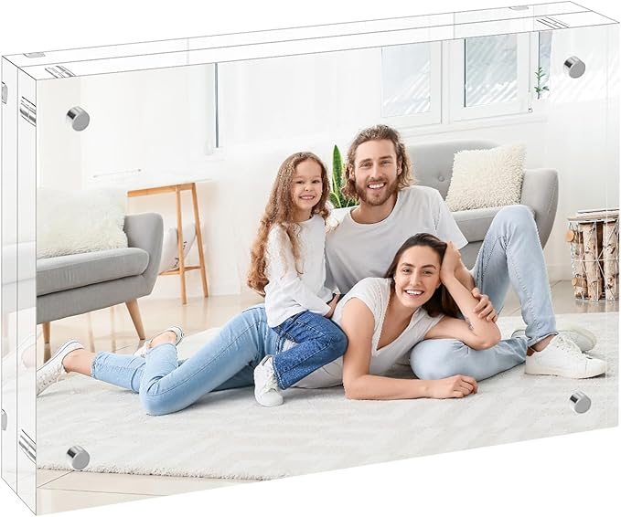 XINANDE 5x7 Acrylic Picture Frames 1 Pack, 10+10MM Premium Acrylic Photo Frame Magnetic Picture Frames Clear Double Holder-Sided, Free Standing Desktop Display, Best Gift for Family, Baby, Friend