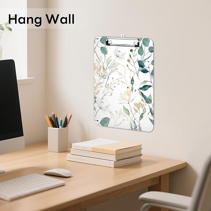 Luminzo Plastic Cute Clipboard Low-Profile Metal Clip, A4 Letter Size 9 x 12.5 in, 8.5 x 11 Paper Clip Board for Teachers, Nurses, Classroom,Fresh Greenery