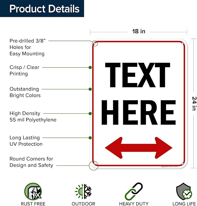 Custom Arrow,Custom Directional Sign, Two Way Arrow,18x24 Inches, 55 mil thick HDPE (high density polyethylene) Made in USA by My Sign Center