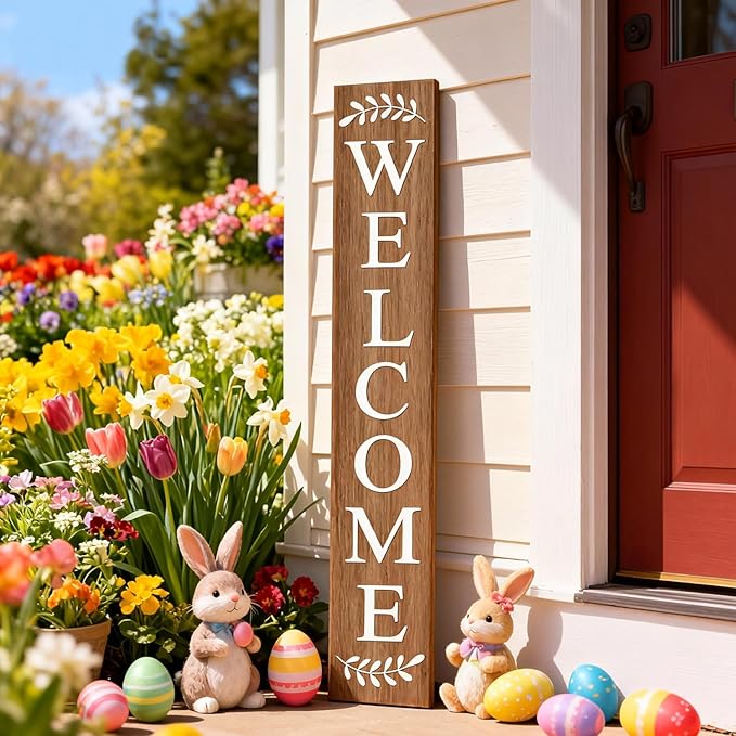 Farmhouse Wooden Merry Christmas Welcome Sign Stand for Front Door, 47" Large Welcome Sign for front porch, Rustic Vertical Tall Xmas Gift Porch Leaner Decor for Outdoor Patio Garden