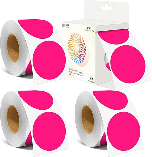 2 Inch Color Coding Round Labels (2000Pcs, 4 Rolls) - Round Color Dot Stickers for Inventory, Pantry, Warehouse Organization - Fluorescent Pink Circle Dot Labels