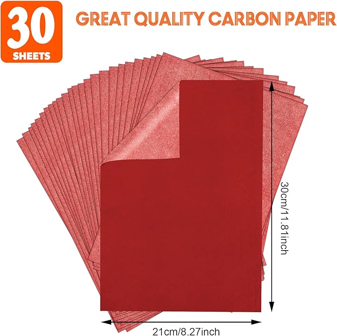 Red Carbon Paper for Tracing Graphite Transfer-Paper - PSLER 30 Pcs Red Graphite Paper for Tracing Drawing Patterns on Wood Projects Canvas Fabric Artist Lettering Sketch Drawing A4 Size 8.5 X 11 Inch