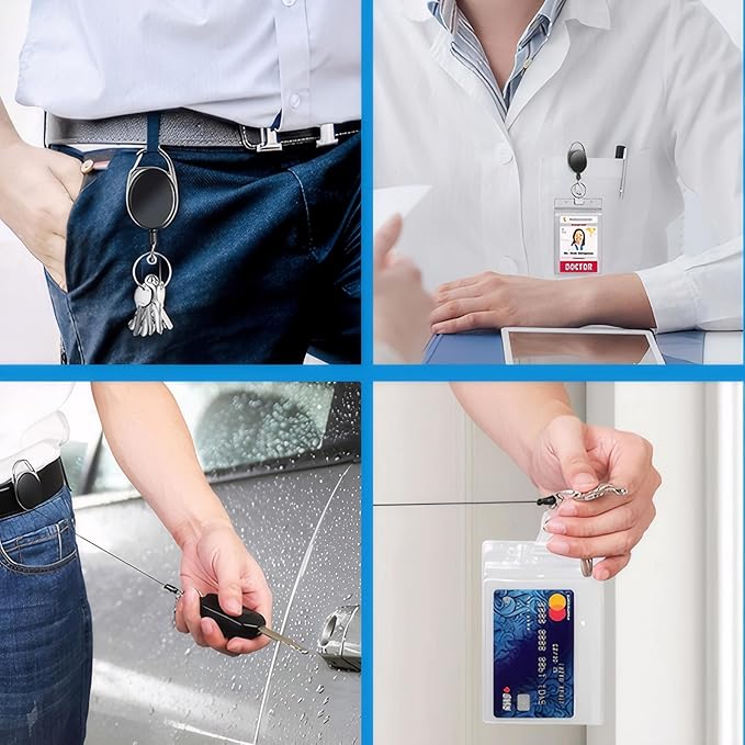 SOVYOULIVE 5 Pack Heavy-Duty Retractable Badge Holders with Carabiner Clip and Key Ring, Black ID Badge Reel for Office, ID Card Holder and Key Chain