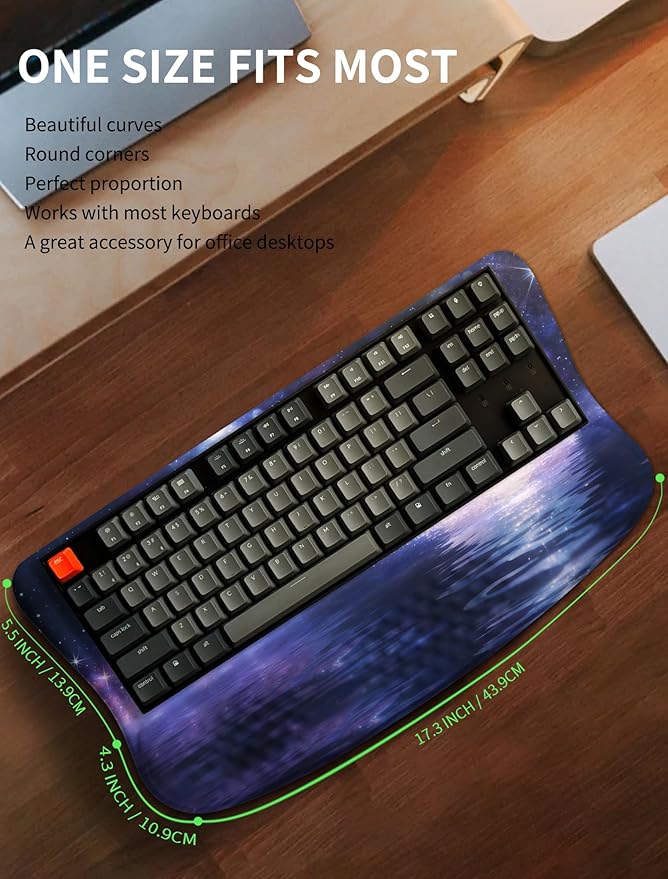 KUOSGM Ergonomic Wave Wrist Rest with Keyboard Stand, Cushioned Palm Rest, Comfortable Integrated Memory Foam for Natural Typing and Relieve Wrist Pain, Moon and Starry Sky