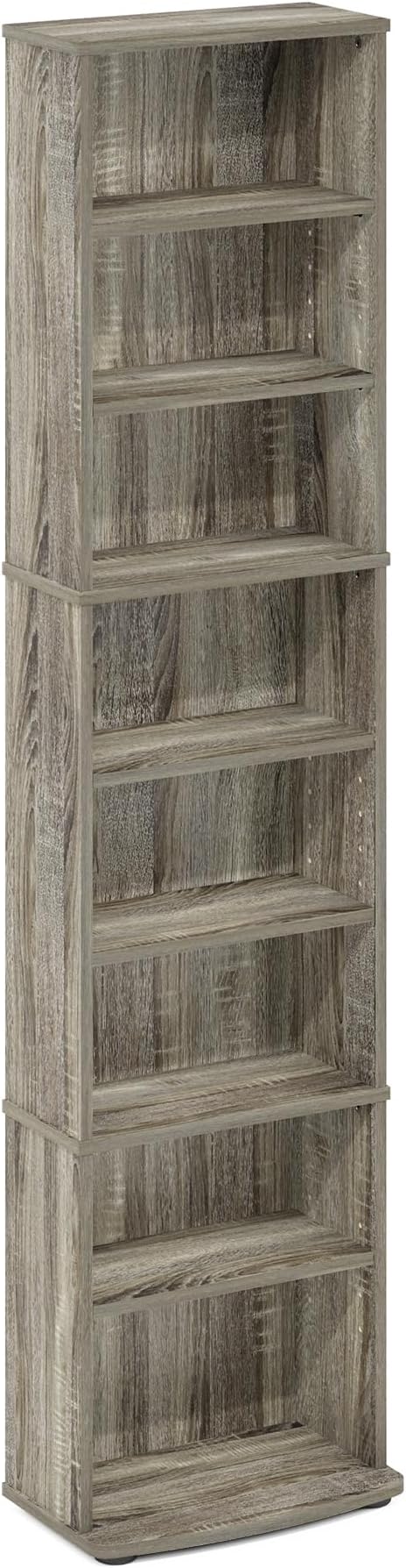 Furinno Jaya DVD Shelf, 8-Tier Tall Narrow CD Rack, Media Shelf with Adjustable Shelves, DVD Storage Cabinets for CD Blueray Game Disc, Easy Assembly, for Living Room, Home Office, French Oak