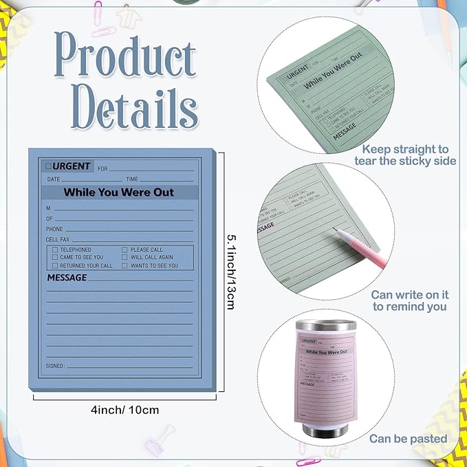 Eaasty 9 Pieces While You were Out Pads 4 x 5 Inches Assorted Colors Sticky Notes Adhesive Message Pads Urgent Notes for Work Call, Office Supplies, 40 Sheets/Pad (Pastel Colors)