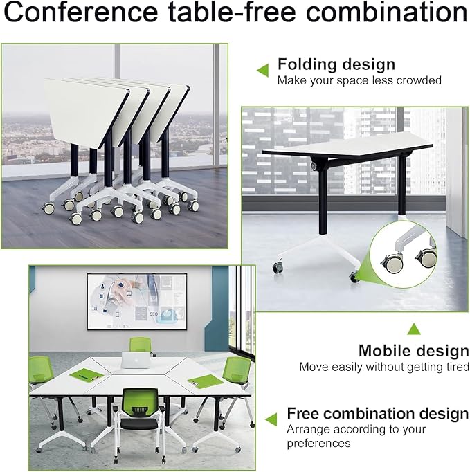 Foldable Conference Room Tables,Flip Top Mobile Training Table,Modern Meeting Table with Silent Wheels,Mobile Conference Tables,47.2 "x23.6 x 29.5 Meeting Room Tables for Office Training (8pack)