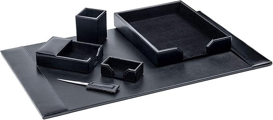 DACASSO Bonded Leather Desk Set - Luxury Leather Desk Pad & Desk Organization Essentials (Black, 6 Piece)