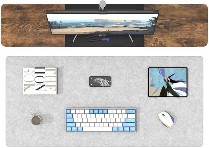 DAWNTREES Non-Slip Felt Desk Mat | 35.5''x15.7'' | Large Computer Desk Mat Keyboard and Mouse Pad | Office Desktop Pad Protector (Light Grey)