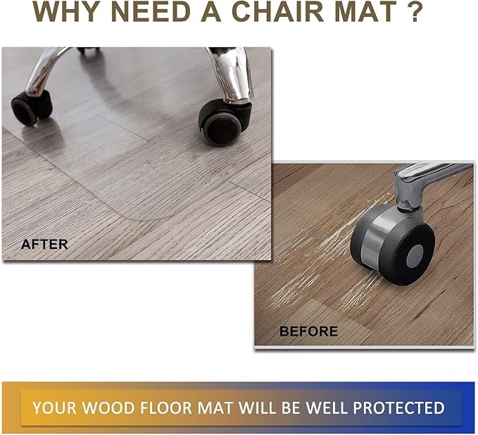 Office Chair Mat for Hardwood Floor, 48”x 36” Clear Floor Protector Mat for Office Chair, Vinyl Desk Chair Mat for Hard Floors, Easy Glide for Chairs