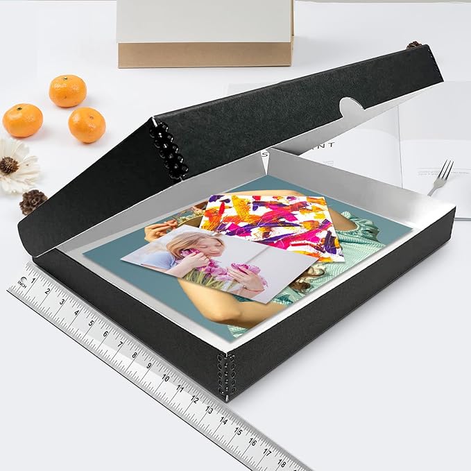 Lineco Folio Storage Box, Clamshell Design with Metal Edge. 13.5x19.5x1.75 Inches, Archival Boxboard, Preserve Photos, Cards, Magazines, Documents, Art, Ephemera, Family Records, Black, Pack of 1