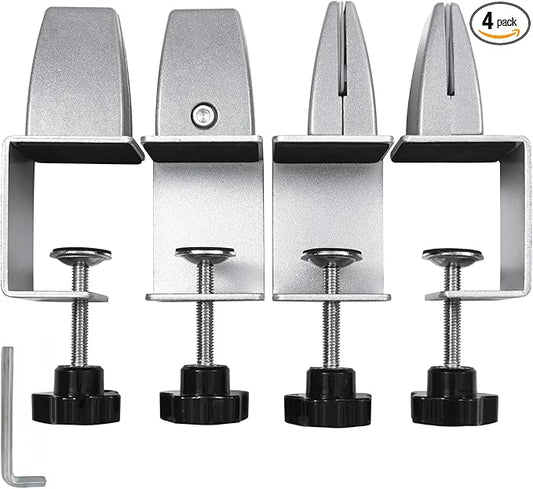 Heavy Duty Sneeze Guard Clamp For 0.1" to 1" Thick Panel,Desk Partition Support Clamps,Adjustable Aluminum Desktop Divider Holder,Easy to Install Desk Privacy Panel Clips, 4 Pack,Silver