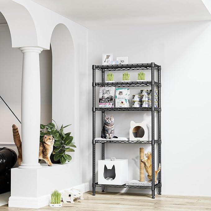 M MZG 1250 lbs 5 Tier Shelf Metal Storage Shelves Shelving Wire Rack Heavy Duty Closet Organizers for Garage Kitchen Bathroom Laundry Black 13.8" D x 29.5" W x 59.5" H