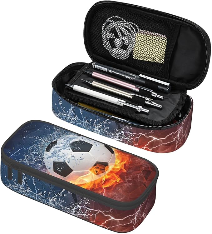 SNAPMADE Soccer Pencil Case for Boys Teens Men, Sports Pencil Box with Soccer Balls Pattern, Large Capacity Durable Pencil Pouch Storage Pen Bag Organizer Stationery for Adults Work Office