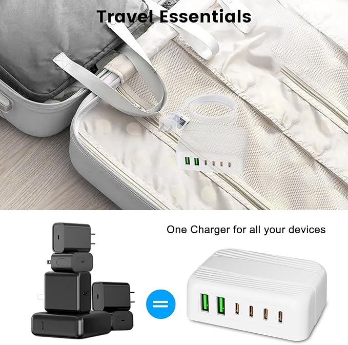 USB C Charger Block, 120W 6 Port USB Charging Station,Multiports with 4 USB C and 2 QC USB A,Portable PD Fast Wall Charger for iPhone16/15/14/13/12/11 Pro Max,iPad,iWatch,Pixel Samsung Galaxy