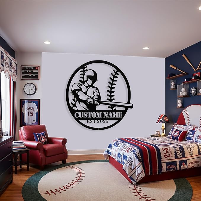 Personalized Baseball Metal Sign, Custom Baseball Signs Wall Art, Custom Name Sign for Player, Boys Room Decor, Sports Wall Decor, Gift for Boys, Team, Dad, Man