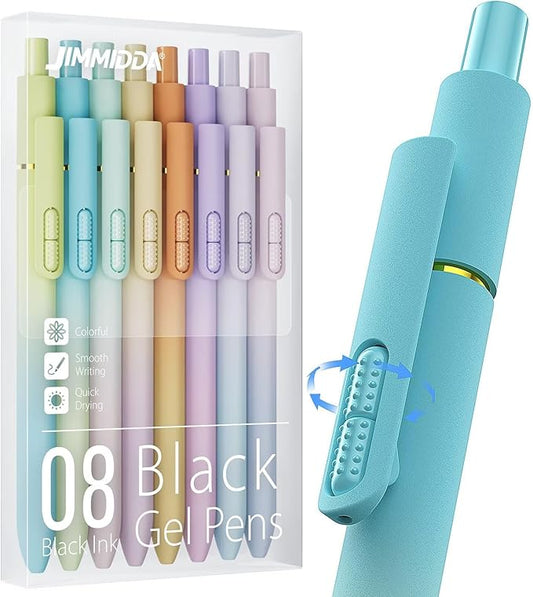 JIMMIDDA 8Pcs Black Gel Pens - 0.7mm Medium Point Black Ink Pens | Smooth Writing - Quick Drying Retractable Pen for Men Women (Gradient - 8Pcs)