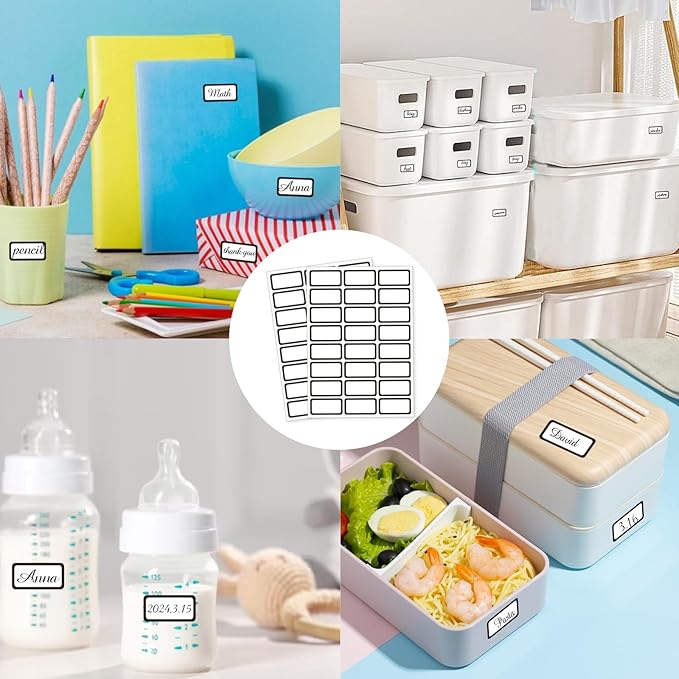 STARLIBOO Removable Labels, Blank Freezer Labels for Food Containers, 1x2 Inch Freezer Stickers/Waterproof Labels/ (Black Border, 360 Labels)