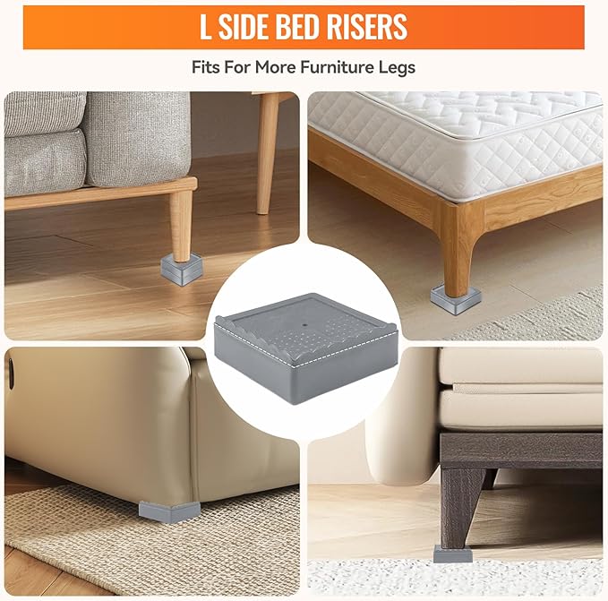 shouwuhho Furniture Risers, 4 Pack Bed Risers with Non-Slip Grip and Heavy Duty Support, 1 Inch 2 Inch 3 Inch 4 Inch Height Lift for Couch, Sofa, Table, Desk, Chair, Refrigerator - Gray, 1 Inch
