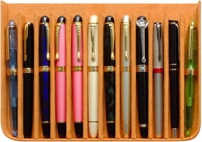 MIVLXLX Leather 12 Fountain Pen/Pencil Tray Case Organizer, Fashion Design, Handmade, Magnetic Closure with Drawer, Christmas Gift for Man/Woman/Office, 12 Slots(brown)