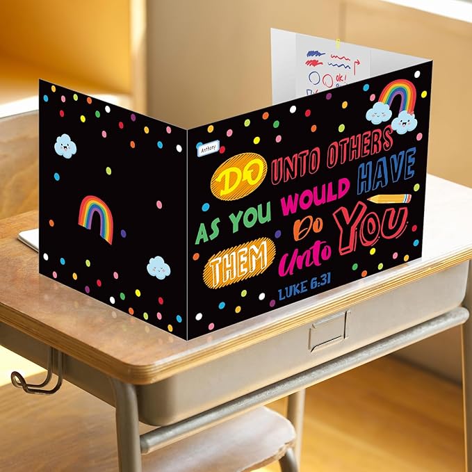 Cinrobiye 24 Pcs Christian Privacy Folders Standard for Students Cardboard Shields Test Privacy Boards Bible Words Desk Dividers Shield for Classroom School Study Supplies (Bible)
