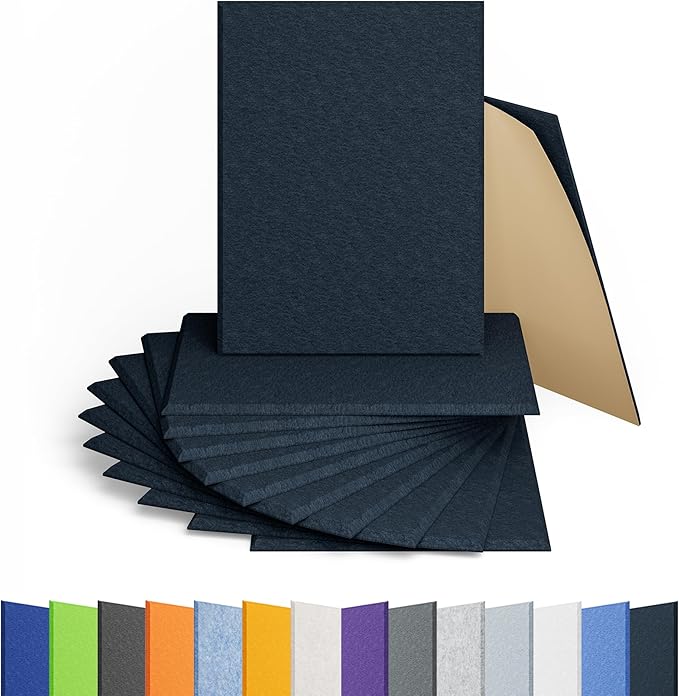Amantech 12 Pack Acoustic Panels Self Adhesive Sound Proof Foam, High Density Sound Acoustic Panel, 16X12X0.4 Inch 4:3 Rectangle Panels in Home, Office, Reccording Room, Studio,More(Dark Blue)